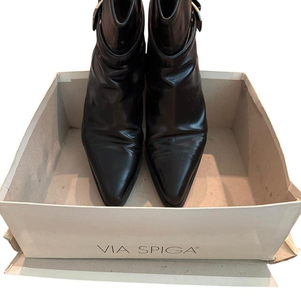 Boho western Neiman Marcus Via Spiga black leather boots silver buckle size 91/2 - Picture 6 of 6